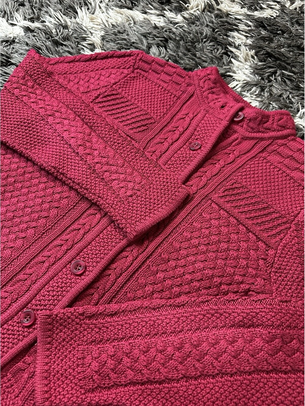 Vintage 90s LL Bean Cable Knit Cardigan Sweater Womens Medium Petite Red